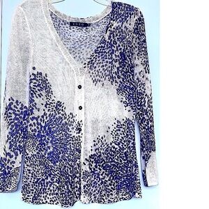 ZOZO Blue and White V-Neck Sweater